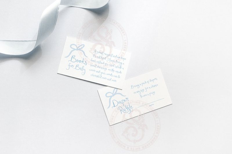Hand Drawn Blue Bow Baby Boy Shower Diaper Raffle Insert Cards Printed, Book Request Insert Card (20 printed cards | Diaper Raffle Ticket)