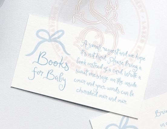 Hand Drawn Blue Bow Baby Boy Shower Diaper Raffle Insert Cards Printed, Book Request Insert Card (20 printed cards | Diaper Raffle Ticket)