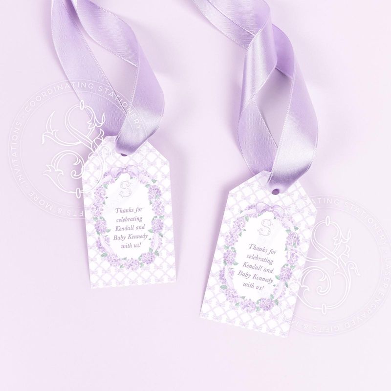 Lilac Baby Girl Shower Favor Tag - Girl Baby Sprinkle - Printable Favor Tag - Lilac Bow Hydrangea - Watercolor Bow