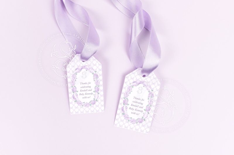 Lilac Baby Girl Shower Favor Tag - Girl Baby Sprinkle - Printable Favor Tag - Lilac Bow Hydrangea - Watercolor Bow