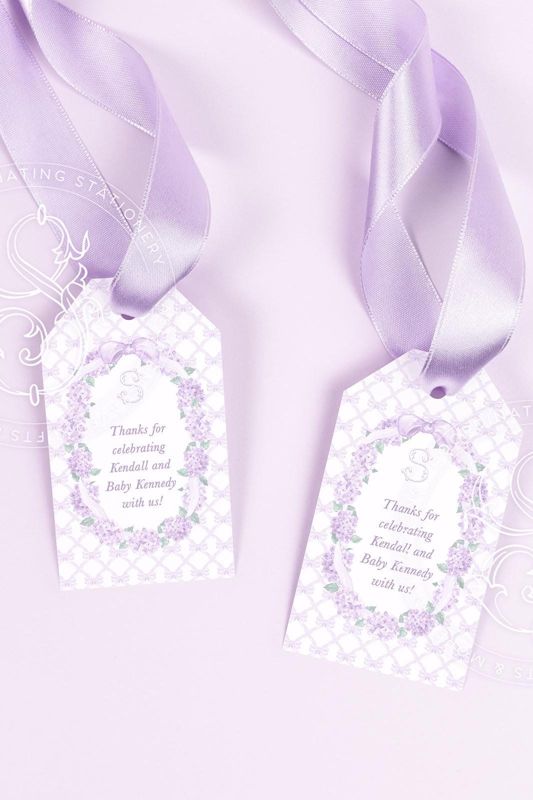 Lilac Baby Girl Shower Favor Tag - Girl Baby Sprinkle - Printable Favor Tag - Lilac Bow Hydrangea - Watercolor Bow