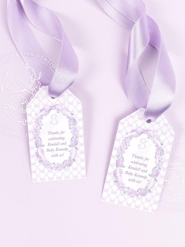 Lilac Baby Girl Shower Favor Tag - Girl Baby Sprinkle - Printable Favor Tag - Lilac Bow Hydrangea - Watercolor Bow