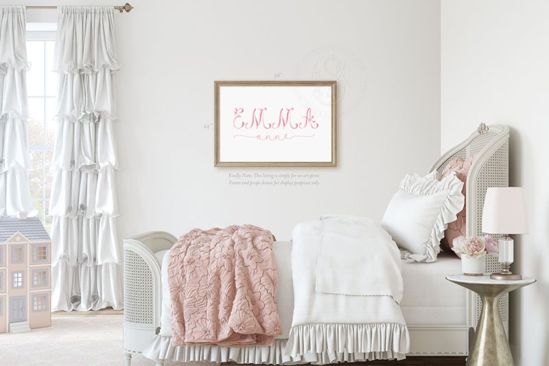 Girl Name Wall Art Nursery Personalized Pink Bow Coquette Girl Room Decor, Baby Girl Nursery Ribbon Printed (5x7 inches | Portrait)