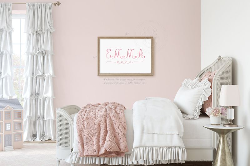 Girl Name Wall Art Nursery Personalized Pink Bow Coquette Girl Room Decor, Baby Girl Nursery Ribbon Printed (5x7 inches | Portrait)