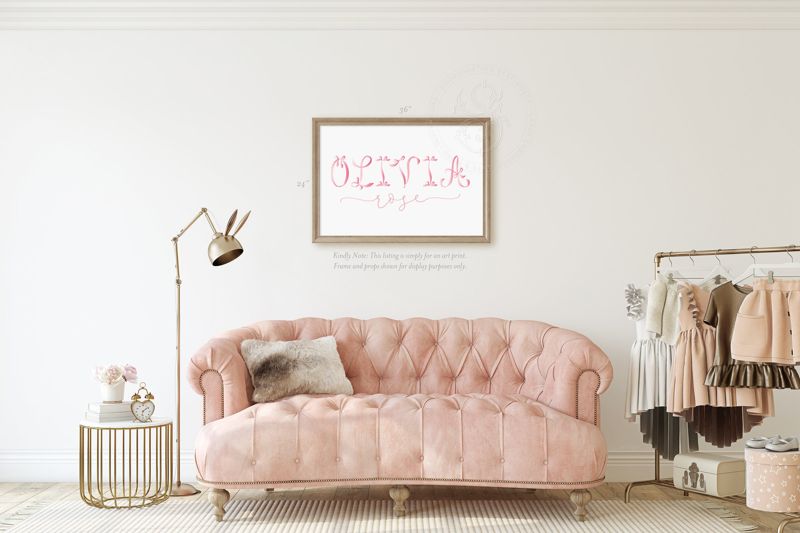 Girl Name Wall Art Nursery Personalized Pink Bow Coquette Girl Room Decor, Baby Girl Nursery Ribbon Printed (5x7 inches | Portrait)
