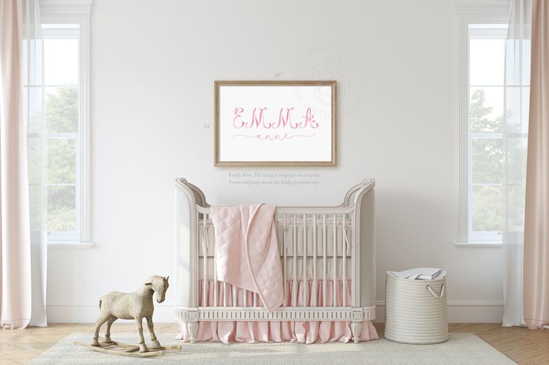 Girl Name Wall Art Nursery Personalized Pink Bow Coquette Girl Room Decor, Baby Girl Nursery Ribbon Printed (5x7 inches | Portrait)