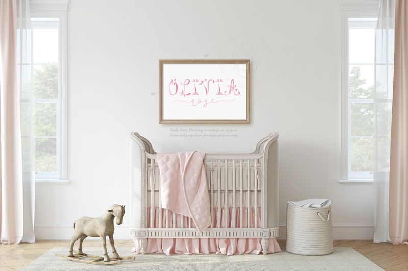 Girl Name Wall Art Nursery Personalized Pink Bow Coquette Girl Room Decor, Baby Girl Nursery Ribbon Printed (5x7 inches | Portrait)