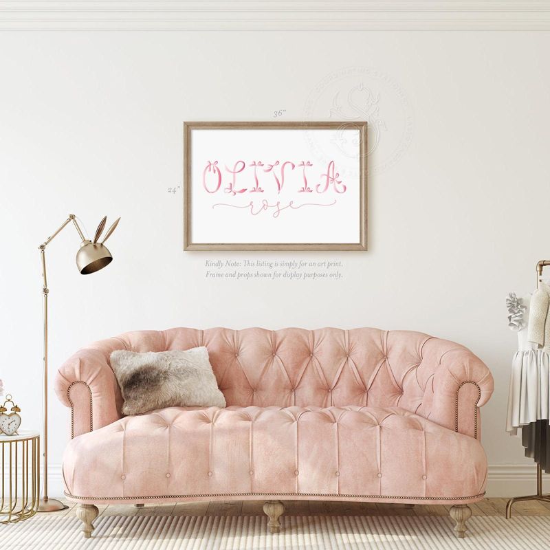 Girl Name Wall Art Nursery Personalized Pink Bow Coquette Girl Room Decor, Baby Girl Nursery Ribbon Printed (5x7 inches | Portrait)