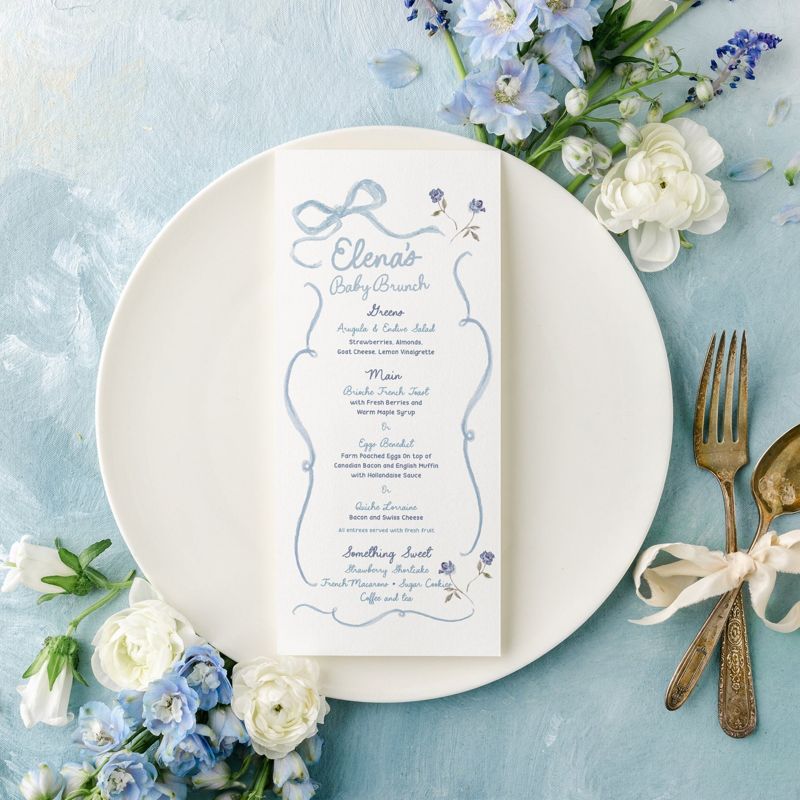 Menu Cards for Hand Drawn Blue Bow Baby Boy Shower, Baby Sprinkle Menu Card, Sip and See Menu Cards Printable