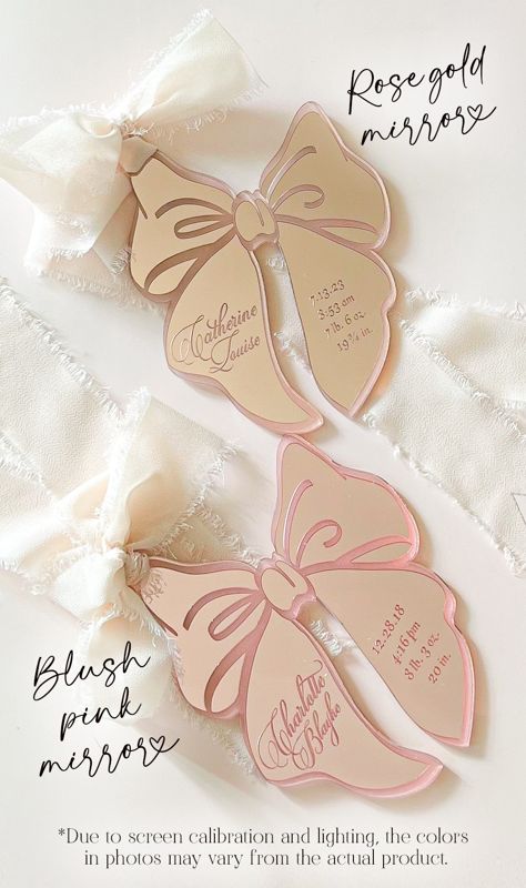 Lilac Bow babys First Christmas ornament birth statistic ornament Keepsake birth information stats Ornament Baby Girl Purple Ribbon (Lilac Purple Mirror)