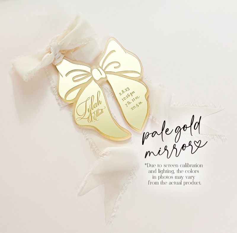 Lilac Bow babys First Christmas ornament birth statistic ornament Keepsake birth information stats Ornament Baby Girl Purple Ribbon (Lilac Purple Mirror)