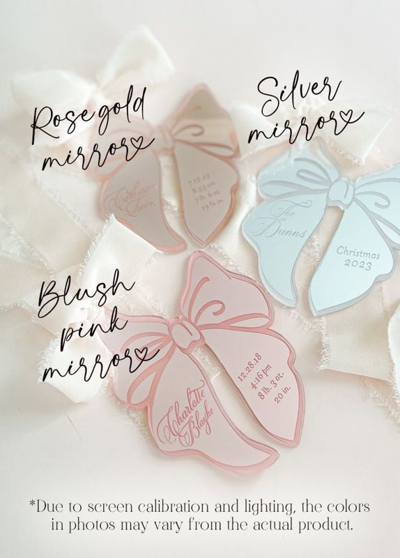 Lilac Bow babys First Christmas ornament birth statistic ornament Keepsake birth information stats Ornament Baby Girl Purple Ribbon (Lilac Purple Mirror)