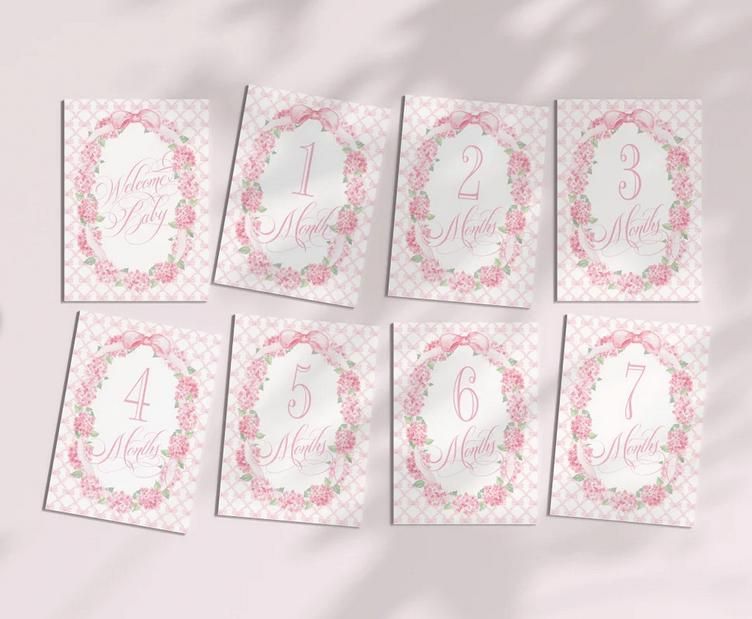 Baby Girl Milestone Cards Pink Bow Baby Gift New Mom Gift Idea Baby Shower Baby Month Cards Keepsake Memories Classic Pink and White Printed
