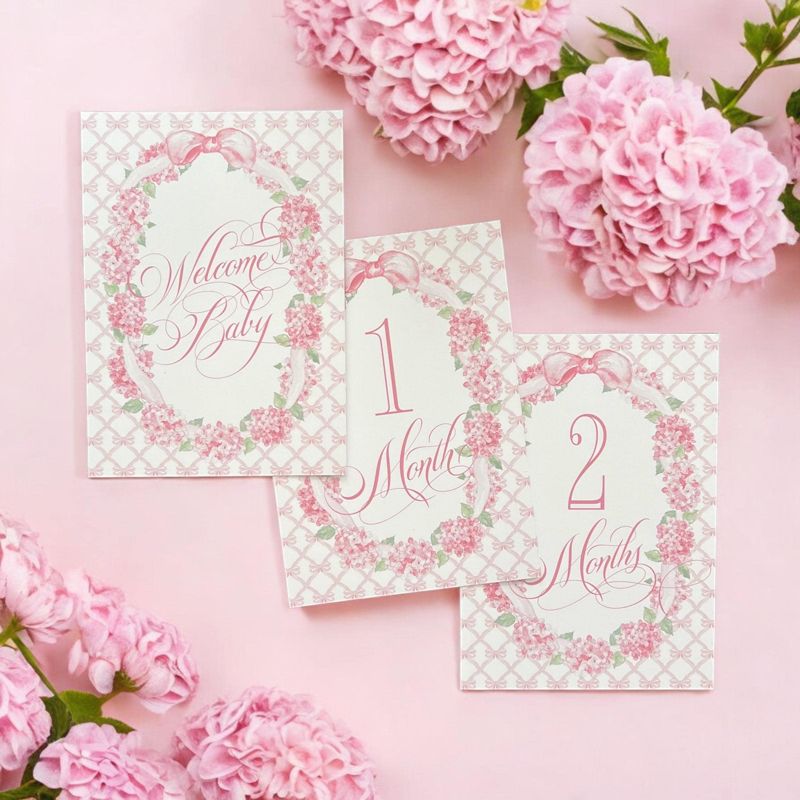 Baby Girl Milestone Cards Pink Bow Baby Gift New Mom Gift Idea Baby Shower Baby Month Cards Keepsake Memories Classic Pink and White Printed