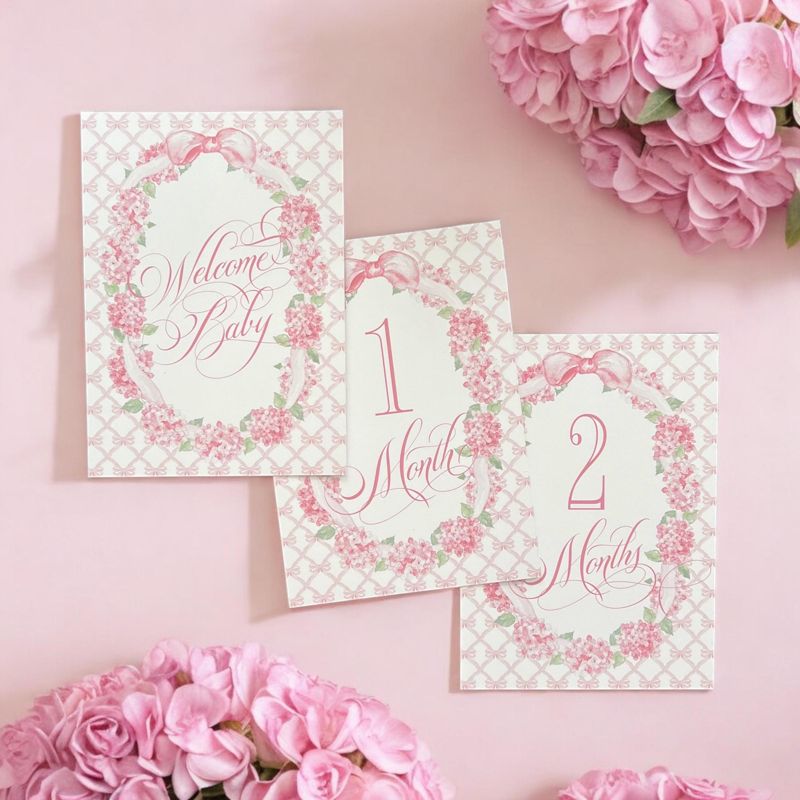 Baby Girl Milestone Cards Pink Bow Baby Gift New Mom Gift Idea Baby Shower Baby Month Cards Keepsake Memories Classic Pink and White Printed