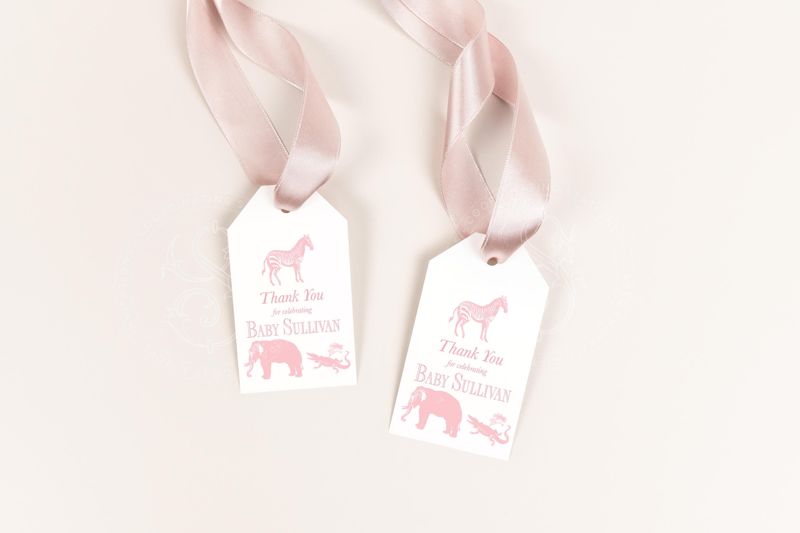 Pink Safari Toile Baby Girl Shower Favor Tag - Girl Baby Sprinkle - Printable Favor Tag