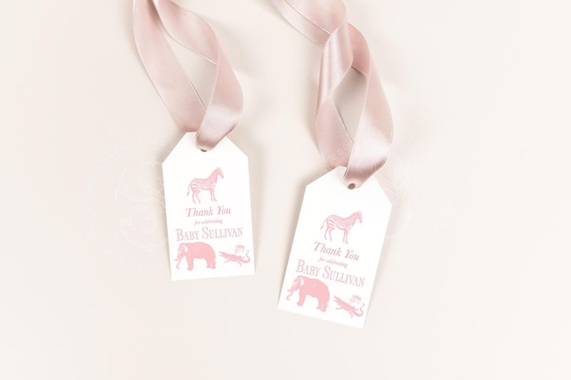Pink Safari Toile Baby Girl Shower Favor Tag - Girl Baby Sprinkle - Printable Favor Tag