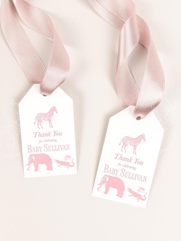 Pink Safari Toile Baby Girl Shower Favor Tag - Girl Baby Sprinkle - Printable Favor Tag