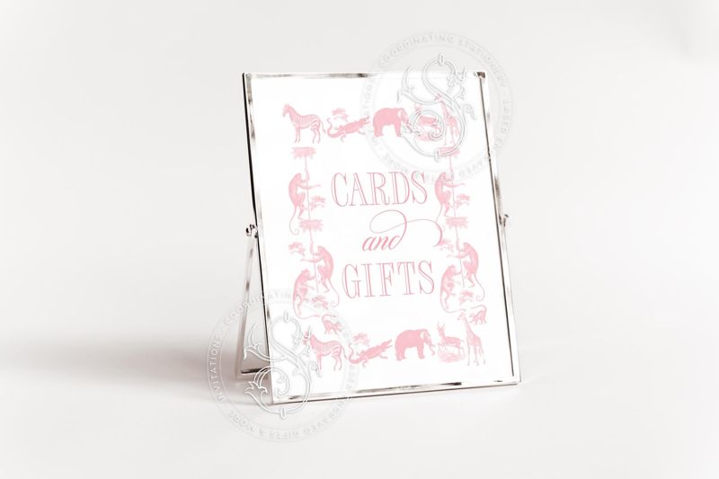 Safari Toile Pink Cards and Gifts Sign for Girl Baby Shower Printable - Printable 8x10 - Baby Girl Sprinkle