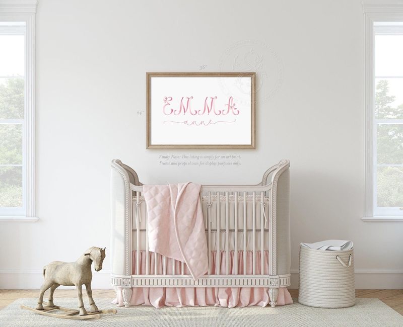 Girl Name Wall Art Nursery Personalized Pink Bow Ribbon Coquette Girl Room Decor, Baby Girl Nursery Ribbon Printed (5x7 | Portrait)