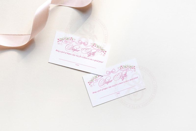 Fancy Pink Bow Baby Shower Diaper Raffle for Baby Insert Card - Girl Baby Shower - Printables INSTANT DOWNLOAD