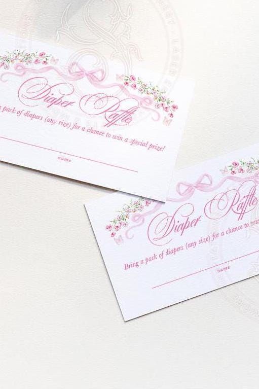 Fancy Pink Bow Baby Shower Diaper Raffle for Baby Insert Card - Girl Baby Shower - Printables INSTANT DOWNLOAD