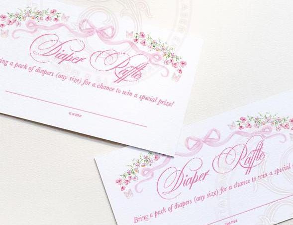 Fancy Pink Bow Baby Shower Diaper Raffle for Baby Insert Card - Girl Baby Shower - Printables INSTANT DOWNLOAD
