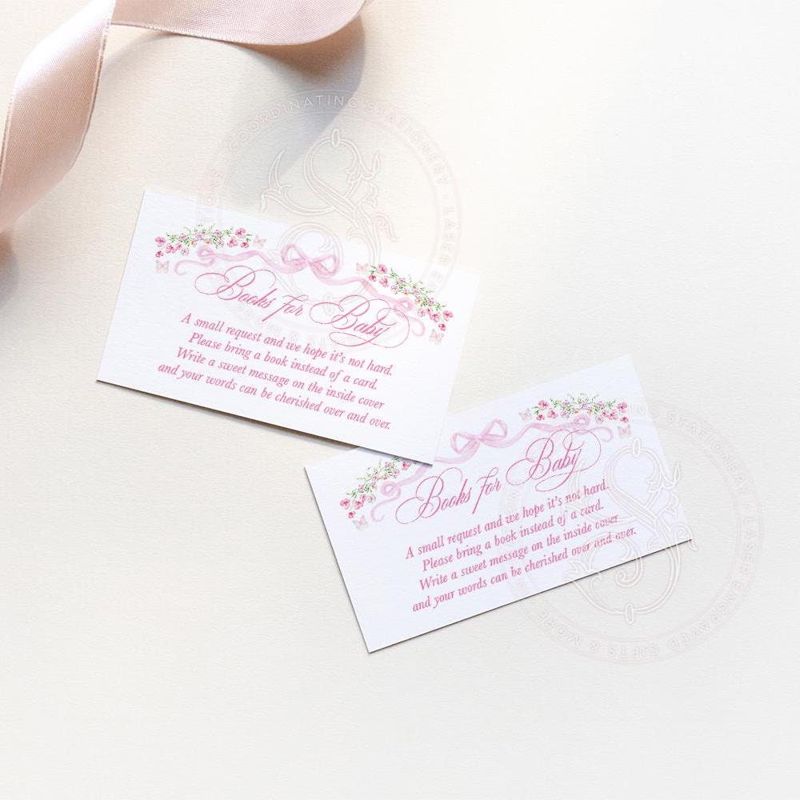 Fancy Pink Bow Baby Shower Books for Baby Insert Card Girl Baby Sprinkle Bring a book instead of a card - Printables INSTANT DOWNLOAD