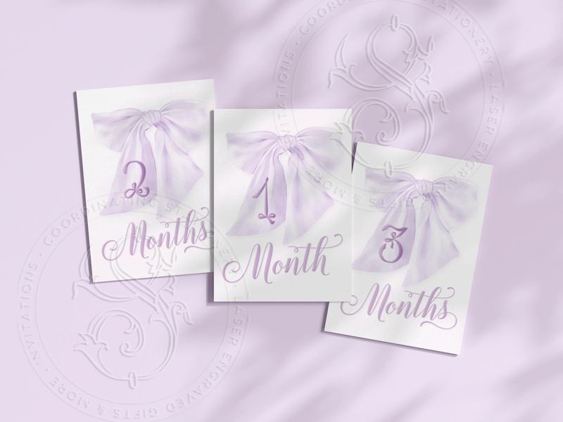 Girl Milestone Cards printed Baby Gift New Mom Gift Ideas Baby Shower Baby Month Cards Memories Baby Girl fancy Lilac Purple bow