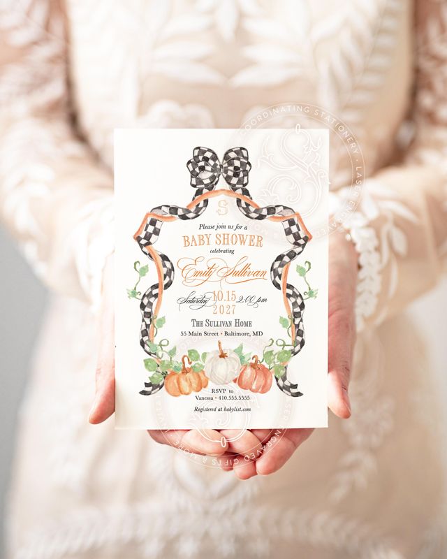 Pumpkin Baby Shower Invitations - Gender Neutral Baby Sprinkle Invite - Baby Sip and See - Pumpkin Patch Birthday (10 printed invitations | Plain White Envelopes)