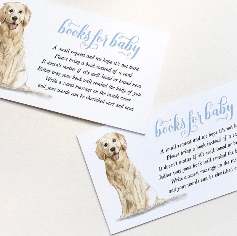 Books for Baby Insert Cards Printed for Boy Baby Shower with Golden Retriever - Baby Boy Sprinkle (20 printed cards)