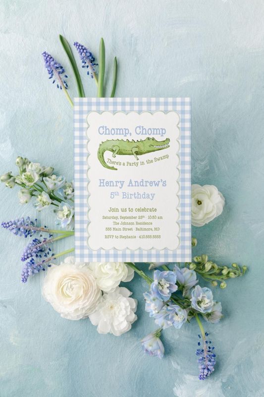 Alligator Boy Birthday Party Invitations - Crocodile Invitation - Printable Blue and Green - Chomp Chomp its a party in the swamp