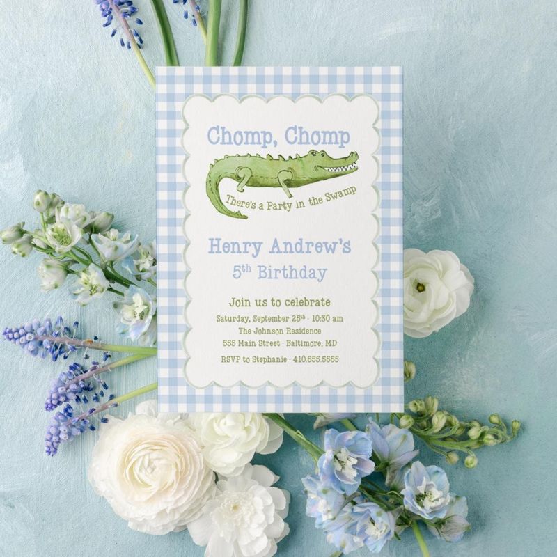Alligator Boy Birthday Party Invitations - Crocodile Invitation - Printable Blue and Green - Chomp Chomp its a party in the swamp