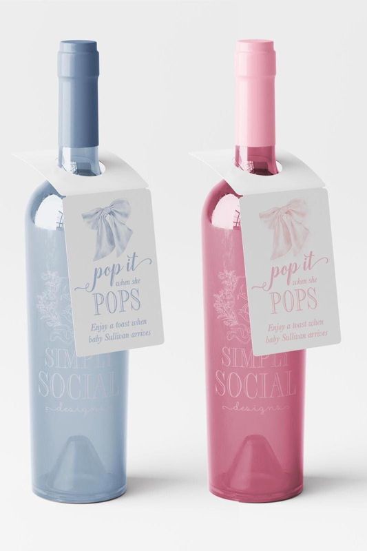 Pop when she pops Favor Tags Girl Baby Shower Gift Tags for Champagne, Bottleneck Hanger Tags Pop and Cheer Boy Baby Sprinkle bottle tag (20 printed tags, Pink)
