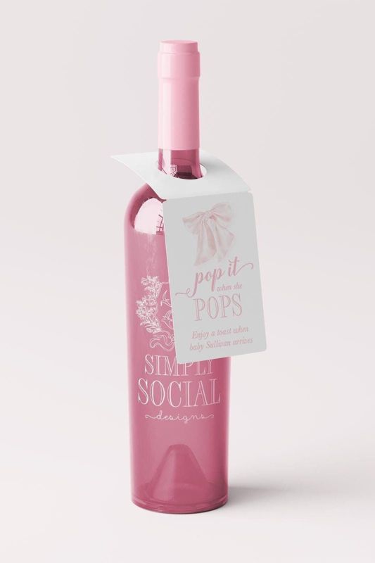 Pop when she pops Favor Tags Girl Baby Shower Gift Tags for Champagne, Bottleneck Hanger Tags Pop and Cheer Boy Baby Sprinkle bottle tag (20 printed tags, Pink)