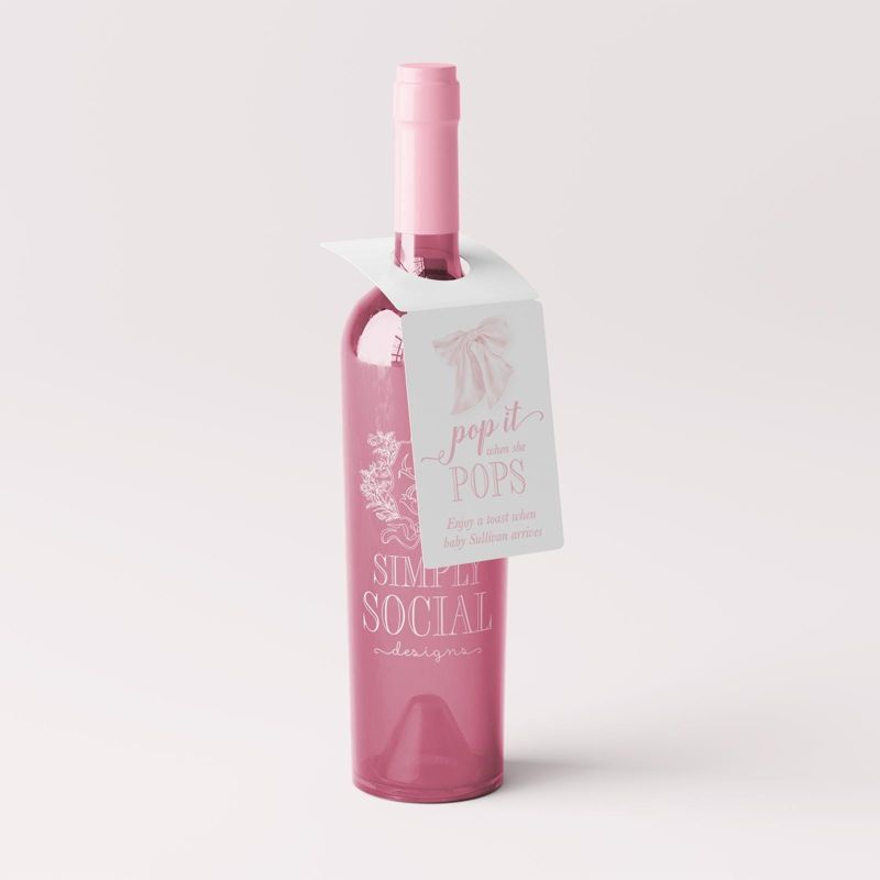 Pop when she pops Favor Tags Girl Baby Shower Gift Tags for Champagne, Bottleneck Hanger Tags Pop and Cheer Boy Baby Sprinkle bottle tag (20 printed tags, Pink)