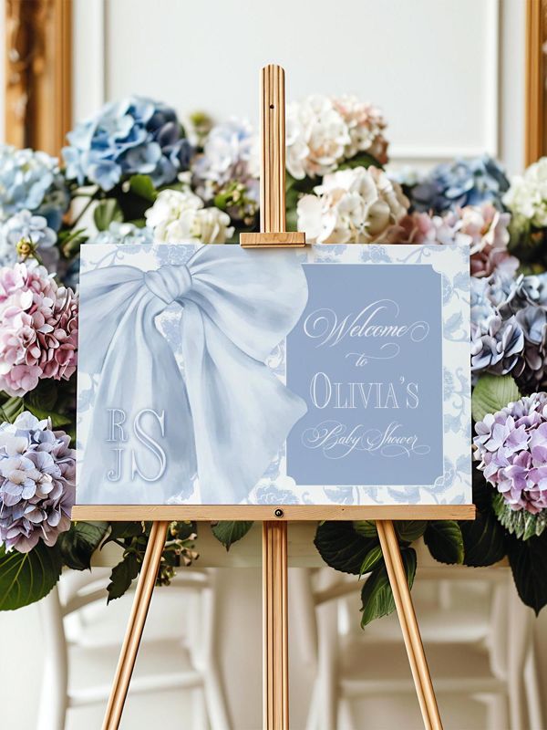 Baby Boy Shower Welcome Sign Printed - Blue and White Chinoiserie Toile - Classic Baby Boy Sprinkle Signage - Printed 18x24" Welcome Poster (18x24 inches | Poster)