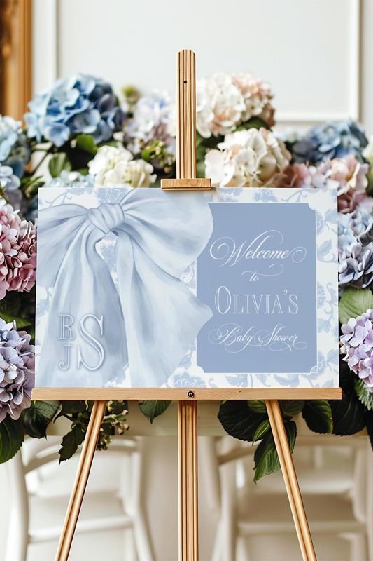 Baby Boy Shower Welcome Sign Printed - Blue and White Chinoiserie Toile - Classic Baby Boy Sprinkle Signage - Printed 18x24" Welcome Poster (18x24 inches | Poster)