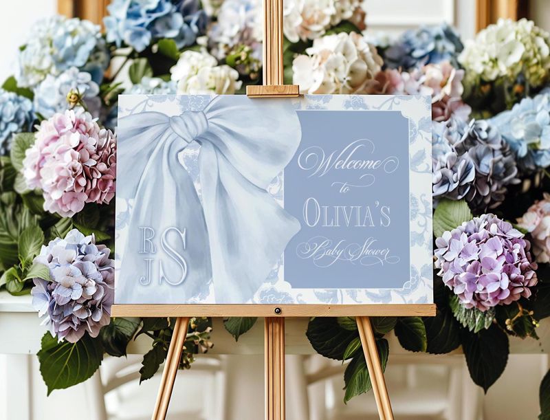 Baby Boy Shower Welcome Sign Printed - Blue and White Chinoiserie Toile - Classic Baby Boy Sprinkle Signage - Printed 18x24" Welcome Poster (18x24 inches | Poster)