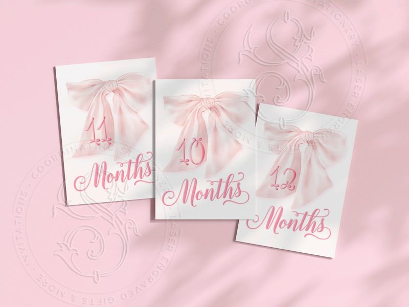 Girl Milestone Cards printed scalloped edge Baby Gift New Mom Gift Ideas Baby Shower Baby Monthly Cards Memories Baby Girl fancy Pink bow (Pink | Scalloped Edge)