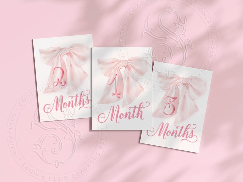 Girl Milestone Cards printed scalloped edge Baby Gift New Mom Gift Ideas Baby Shower Baby Monthly Cards Memories Baby Girl fancy Pink bow (Pink | Scalloped Edge)