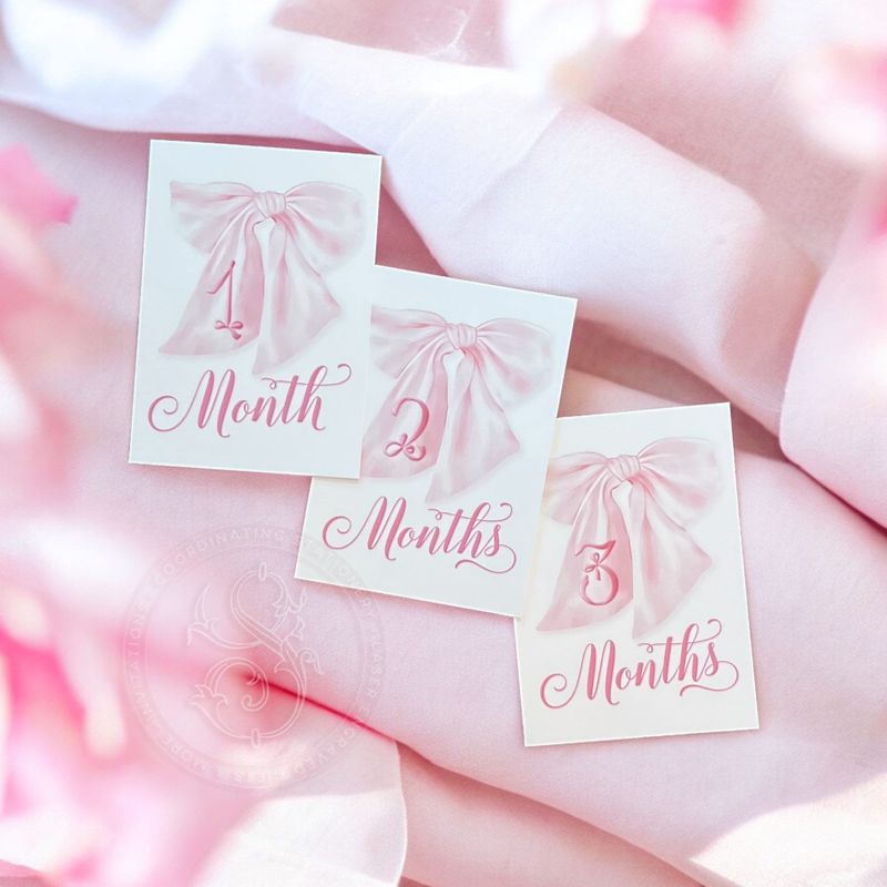Girl Milestone Cards printed scalloped edge Baby Gift New Mom Gift Ideas Baby Shower Baby Monthly Cards Memories Baby Girl fancy Pink bow (Pink | Scalloped Edge)