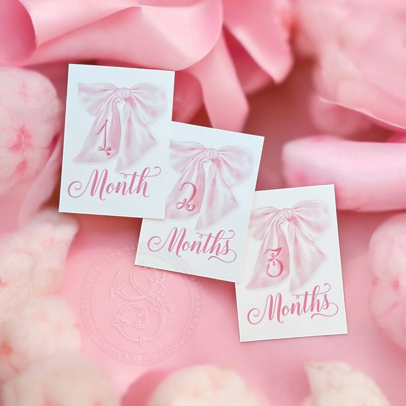 Girl Milestone Cards printed scalloped edge Baby Gift New Mom Gift Ideas Baby Shower Baby Monthly Cards Memories Baby Girl fancy Pink bow (Pink | Scalloped Edge)
