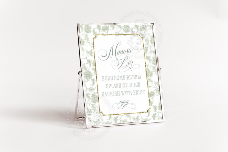 Mimosa Bar Sign for Sage Green Toile Chinoiserie Bridal Shower Printable 8x10