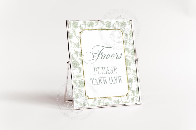Favors Sign for Sage Green Toile Chinoiserie Bridal Shower Printable 8x10