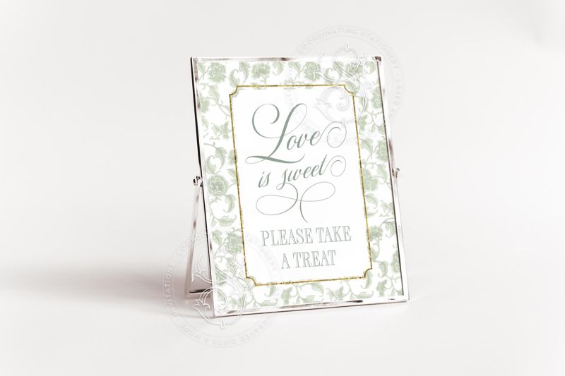 Love is sweet please take a treat sign for Sage Toile Chinoiserie Bridal Shower Printable 8x10