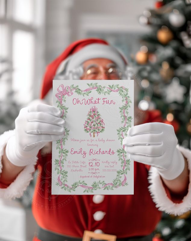 Girl Baby Shower Pink Christmas Invitations - Winter Baby Sprinkle - Gingerbread Invitations Sip and See Baby Blessing Printed (10 printed invitations | Plain White Envelopes)