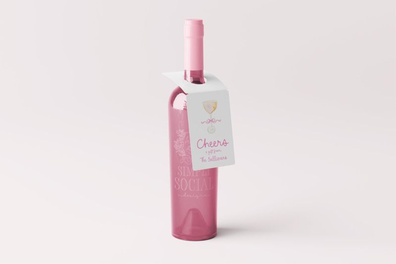Holiday Gift Tags Champagne Bottle, Wine Bottleneck Hanger Tags Cheers (20 printed tags | A)