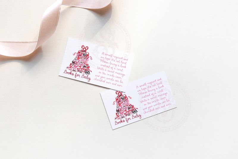Christmas Baby Shower Insert Cards - Books for Baby Red and Pink Bow PRINTABLE