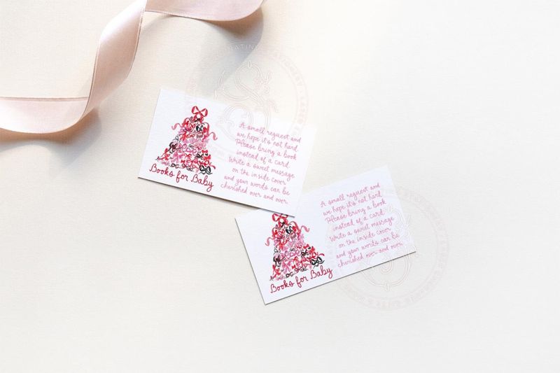 Christmas Baby Shower Insert Cards - Books for Baby Red and Pink Bow PRINTABLE